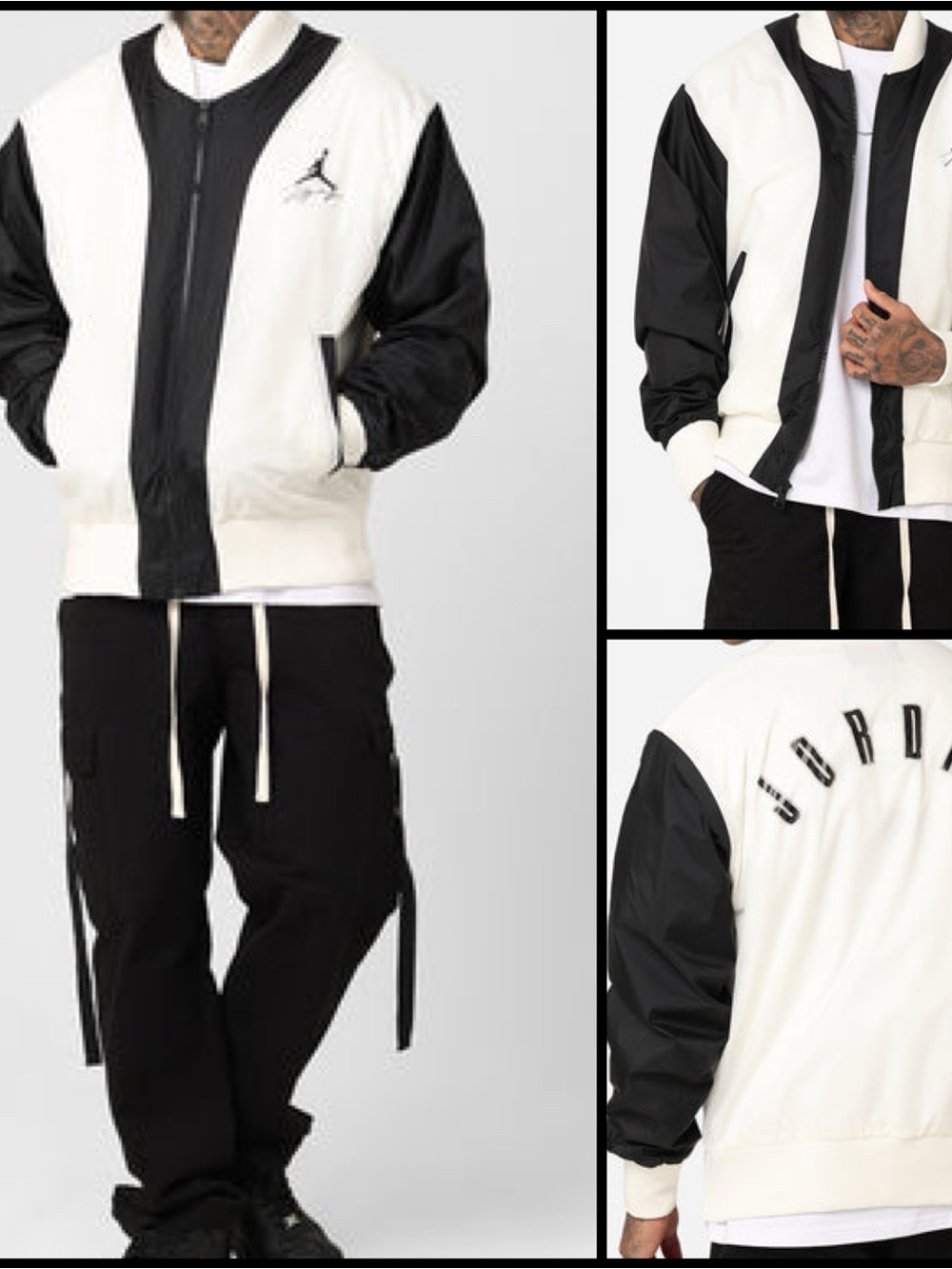 Jordan Flight MVP Black Off White Nylon Varsity Streetwear Y2K Bomber Jacket S